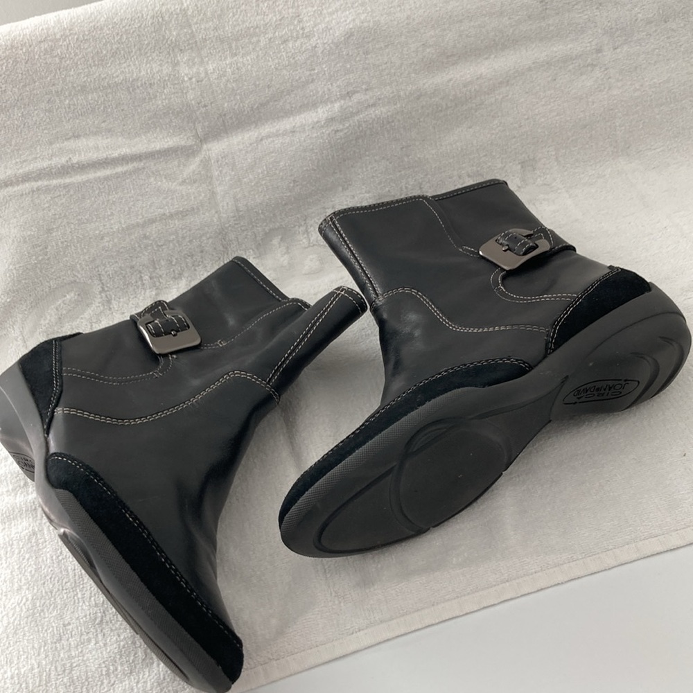Black leather and suede booties by Joan and David